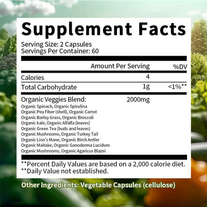 17 in 1 Daily Superfoods Capsules Supplement with Organic Spinach For Digestive and Cardiovascular Health