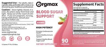 Orgmax Blood Sugar Support Capsules Dietary Supplement