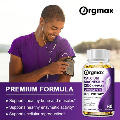 Orgmax Calcium Magnesium Zinc Capsules Promotes Strong Bones Teeth Supports Nerve & MuscleFunction Supplement Multi-Nutrients Enhance Immunity 2 Pack