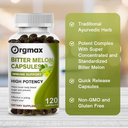 Orgmax Nature Bitter Melon Extract Capsule Regulate Blood Vessels Lower Blood Sugar Vitamin B12 Supplement Plant-insulin Slimming Help Health