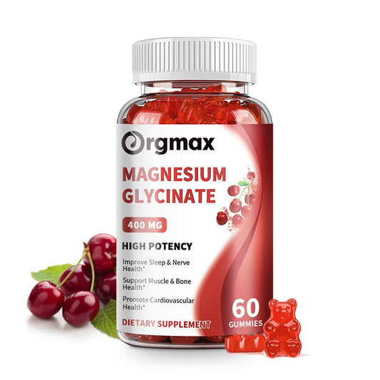 Orgmax Magnesium Glycinate Gummies Vitamin Calcium Pottasium Coenzyme Q10 60Pcs Sour Cherry Flavour Sleep Quality Supplement