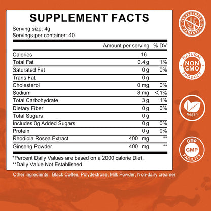 Orgmax Instant Coffee Rhodiola Rosea Dietary Supplement