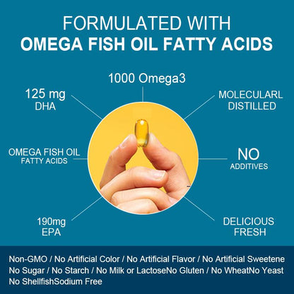 Fish Oil Omega 3 Supplement Rich in Vitamin E Supports Heart, Brain, Joints & Skin Care Improves Digestive Health Triple Strength 800mg 120 Softgels