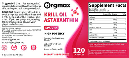 Orgmax Krill Oil Astaxanthin EPA DHA Capsules Dietary Supplement