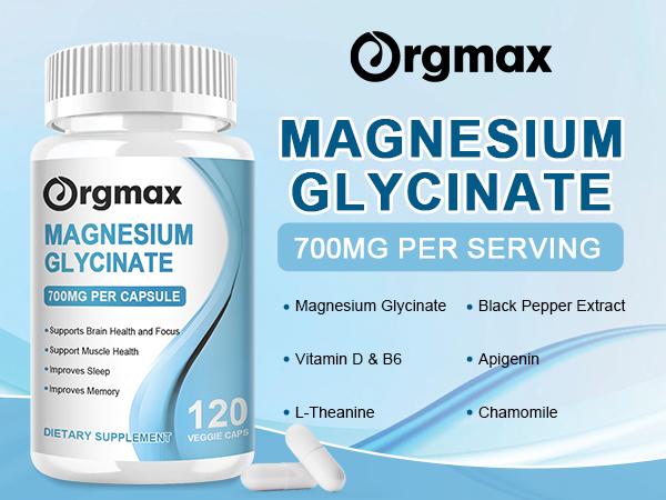 Orgmax Magnesium Glycinate capsule Magnesium Nutrition Diet Supplement Memory weak Bone joint Health Sleep Quality Muscle cramps