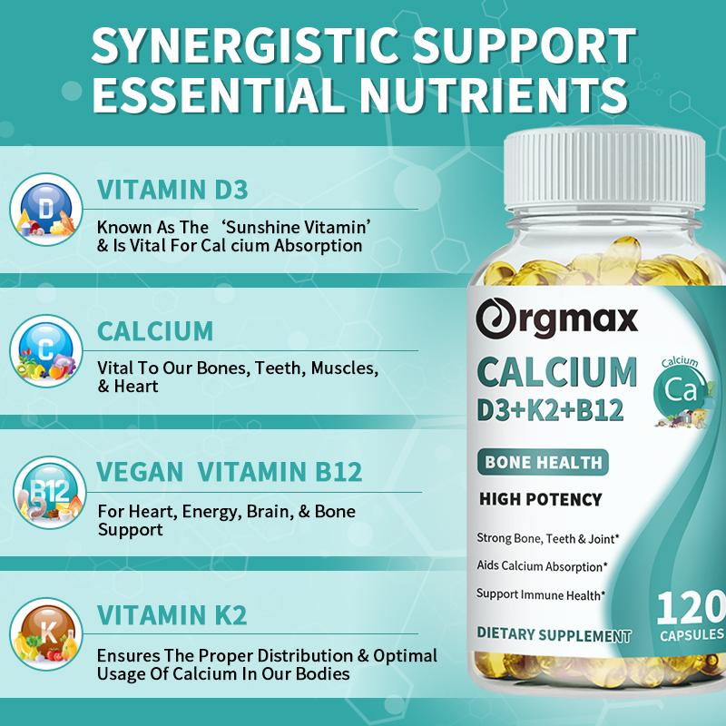 Vitamin D3+K2+B12 Supplement for Regulate Calcium Metabolism Bone Health & Mood Balance Supplement Immunity System