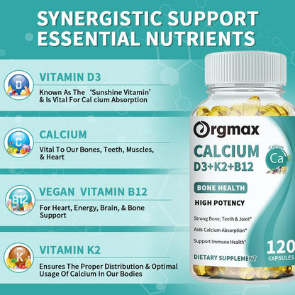 Vitamin D3+K2+B12 Supplement for Regulate Calcium Metabolism Bone Health & Mood Balance Supplement Immunity System