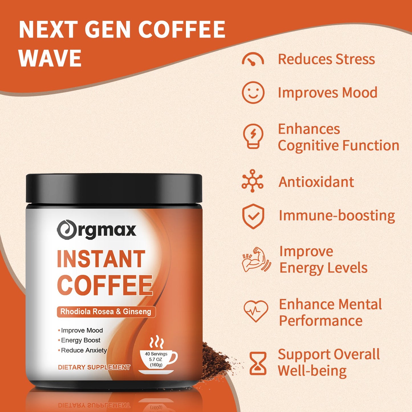 Orgmax Instant Coffee Rhodiola Rosea Dietary Supplement