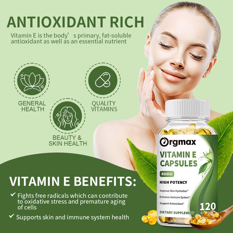 Orgmax Vitamin E 180 mg (400 IU), High Potency Vitamin Capsules, 120 Count