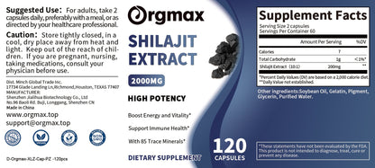 Orgmax Shilajit Extract 2000MG Capsules Dietary Supplement