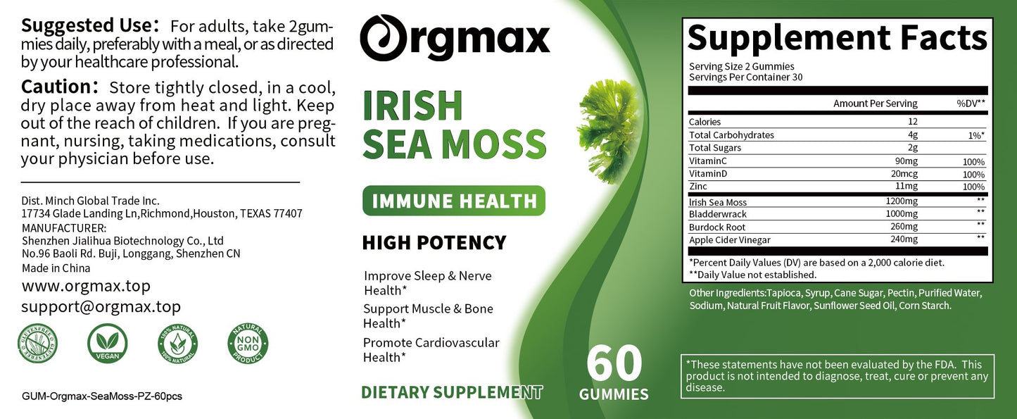 Orgmax Irish Sea Moss Gummies Dietary Supplement